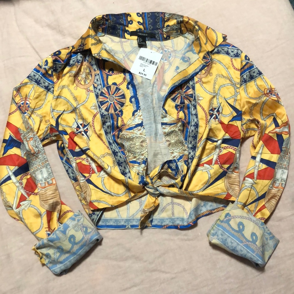 NWT Forever 21 cropped front-tie blouse sz L